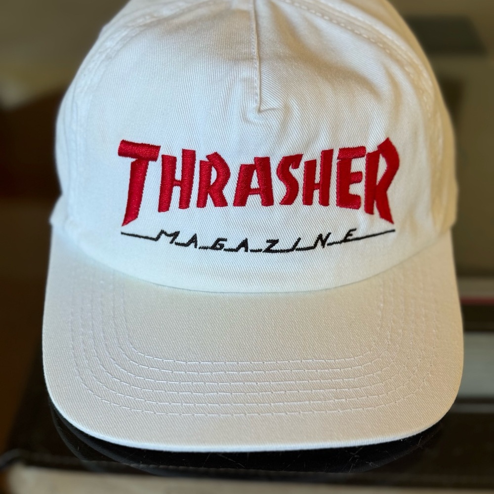 Thrasher Magazine White Cap with Red & Black Logo Baseball Hat SnapBack